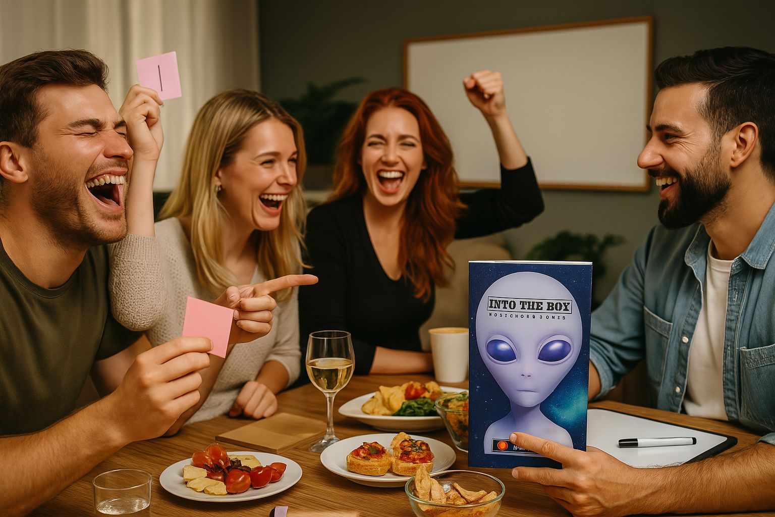 Gezelschap speelt de Into The Box – Kluiskraakquiz en probeert samen de code te kraken